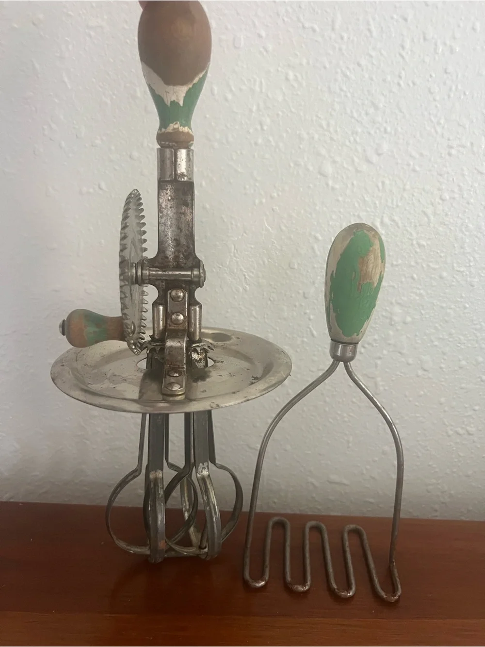 Vintage Green Hand Mixer and Potato Masher Set